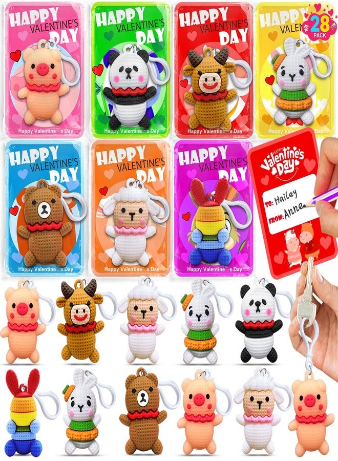 AMENON 28 Pack Prefilled Valentines Day Gifts for Kids, 7 Styles Animal Keychains Toys with Valentines Day Card for Kids Teens Adults School Classroom Exchange Gift, Party Favors Supplies,Classroom Prizes - Image 1